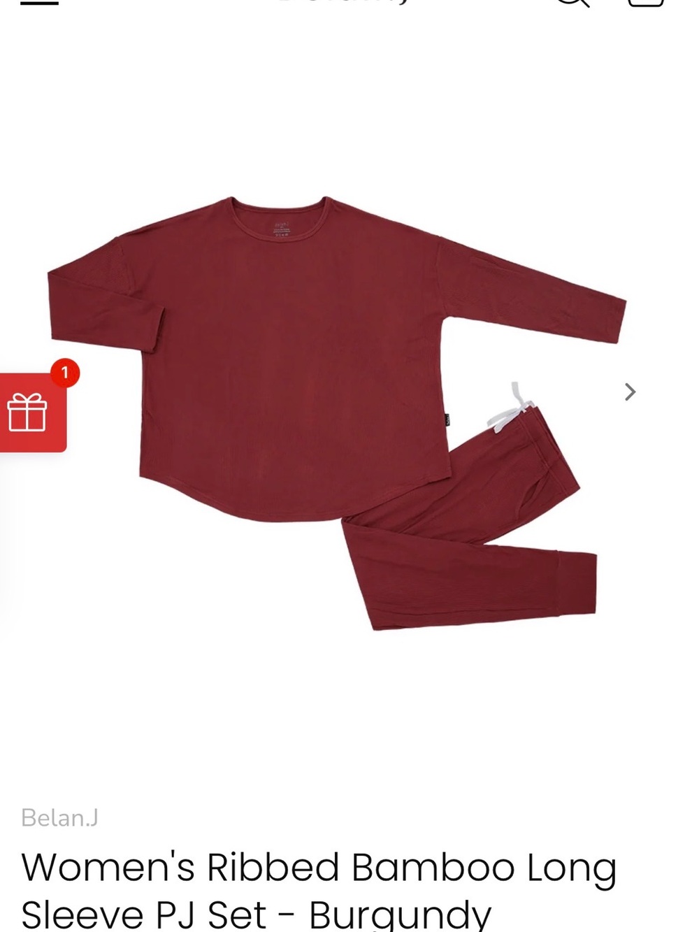 Belan.J Women's Ribbed Bamboo Long Sleeve PJ Set - Burgundy